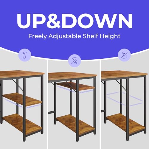 JOISCOPE Home Office Computer Desk with Wooden Storage Shelf, Office Desk and Gaming Table with Splice Board, 2-Tier Industrial Morden Laptop Study Writing Desk, 48 x 24 inches (Vintage Oak)