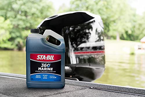 STA-BIL 360 Marine Ethanol Treatment & Fuel Stabilizer - Full Fuel System Cleaner - Fuel Injector Cleaner - Removes Water - Treats 1280 Gallons - 128 Fl. Oz. (22250),Gold, 1 Gallon