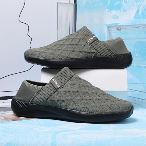 KUBUA Slippers for Men Indoor House Shoes Outdoor Slip on Bedroom Loafers Green Size 8