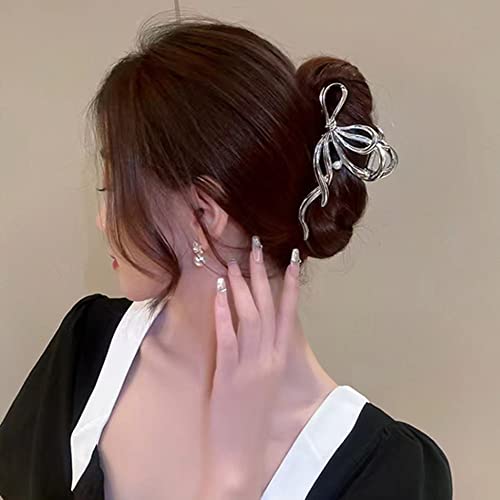 Crystal Tulip Hair Claw Clip, 4inch Diamond Cute Metal Flower Shark Clip Non Slip Hair Clamp Claws for Women Girls