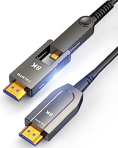Highwings 8K Fiber Optic HDMI Cable 30FT, Long Micro HDMI Cable 2.1 with Dual Micro HDMI and Standard HDMI Connectors, Detachable High Speed 48Gbps UHDSupports 8K 4K Compatible for Camera, PC, TV