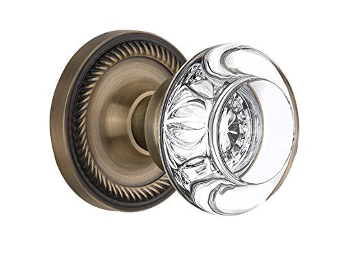 Nostalgic Warehouse 712228, Passage-2.375", Antique Brass Rope Rosette with Round Clear Crystal Glass Knob