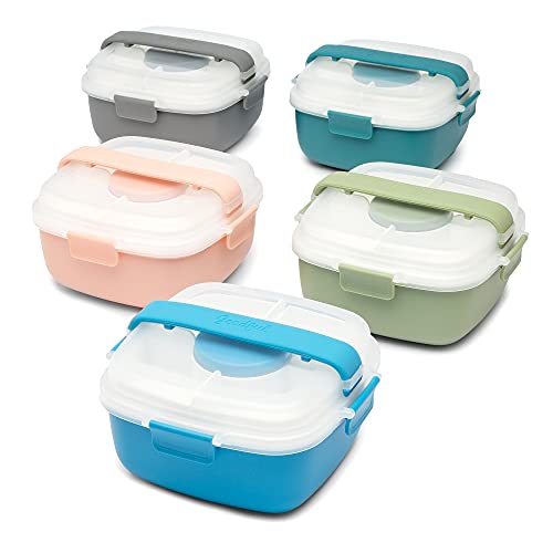 Goodful Stackable Lunch Box Container, Bento Style Food Storage with Removeable Compartments for Sandwich, Snacks, Toppings & Dressing, Leak-Proof and Made without BPA, 56-Ounce, Blue