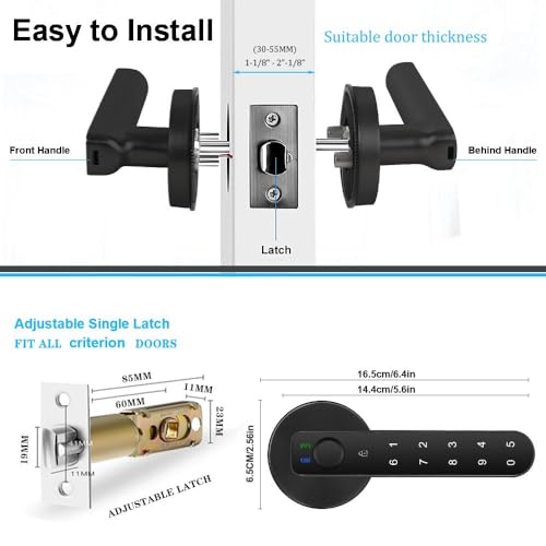 Fingerprint Door Lock- Smart Door knob,biometric Door Lock，with passcode keypad keyless Entry Door Handle，for Bedroom Home Hotel Office Apartment (Black with APP)