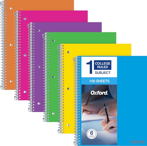 Oxford Spiral Notebook 8.5 X 11, 1 Subject, College Ruled, Water Resistant Cover, 100 Sheets - Pack of 6