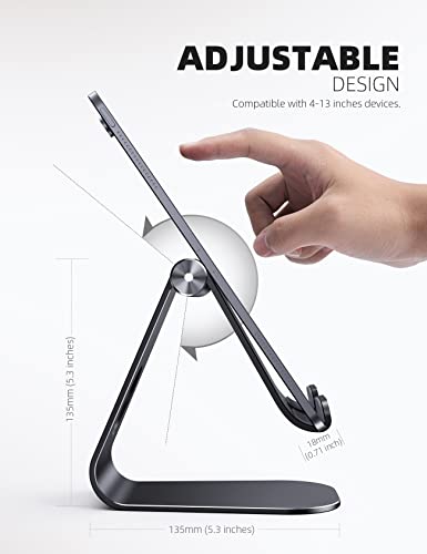 Lamicall Tablet Stand, Adjustable Tablet Holder - Desktop Stand Dock Holder Compatible with 4-13" Tablet Such as iPad Pro 11, 9.7, 10.5, 12.9 Air Mini 4 3 2, Kindle, Nexus, Tab, Silver