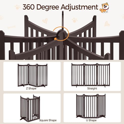 Yaheetech 36" H Extra Tall Freestanding Pet Gate 3-Panel Wooden Dog Fence with 2 Support Feet Folding Dog Gate for Indoor, Stairs, Doorways, Halls, Kitchen Wooden Pet Barrier Espresso, 60" L x 36" H