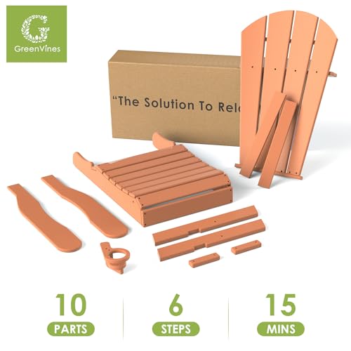 GREENVINES Folding-Adirondack-Chair | Limited Edition | Apricot | HDPE Plastic | Fire Pit Chairs | All Weather | Cup Holder | for Deck Backyard Patio Outdoor Garden