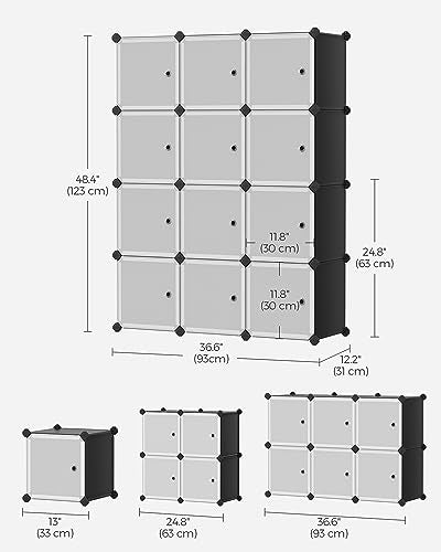 SONGMICS Cube Storage Organizer, Set of 9 Plastic Cubes, Closet Storage Shelves, DIY Plastic Closet Cabinet, Modular Bookcase, Shelving with Doors for Bedroom, Living Room, Black and White ULPC116HS