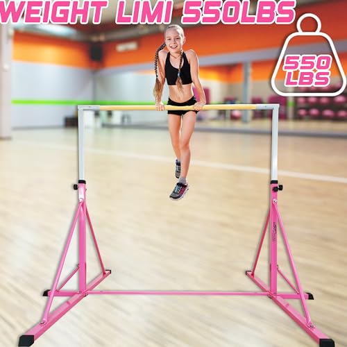 Seliyoo Gymnastics Bar -Gymnastic Kip Bar, Kids Ages 8-20, 6FT Width, 7.2FT Base,Adjustable 49.2" - 68.9" Height,Super Stable Triangle Structure, Home Gym Equipment Center,550 LBS