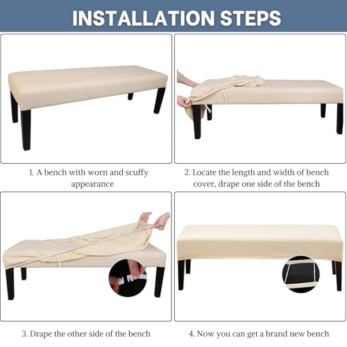 SearchI Waterproof Dining Bench Cover, Stretch Printed PU Bench Seat Covers, Rectangle Dining Table Bench Slipover for Dining Room, Living Room, Kitchen(Grey)