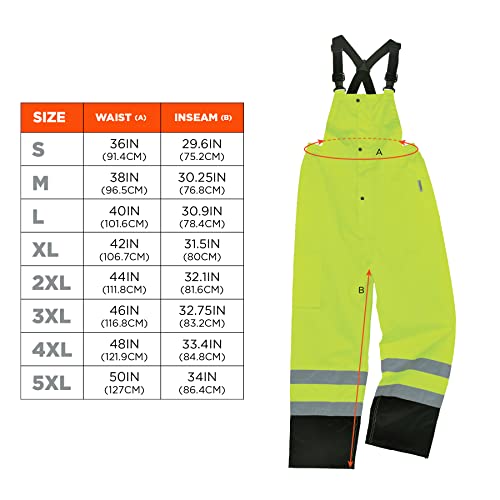 Ergodyne Unisex Adult Waterproof Bibs, Bottoms, Reflective, Class E Hi-Vis Rain Black, Lime, Small US