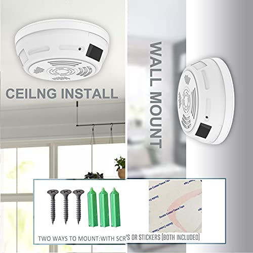 Dummy Smoke Detector 32Gb Included WiFi Motion Detection Surveillance Camera Night Vision w. 180 Days Standby Battery & Magnetic Pads Recessed Light Trim Installation Tool (Side View)