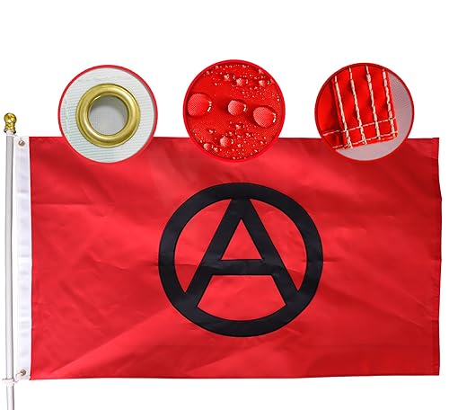 Premium Anarchist symbolism Flag 3x5 Ft Large,Embroidered Circle-A Symbols|Quadruple Stitched Fly Ends|Anarchism Punk Movement Official Anarchy Flags House Decoration Banner