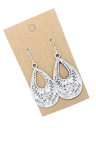 Antique Silver Floral Stamp Teardrop on Sterling Silver Earrings Boho Women Handmade Sundance Dreams Designs