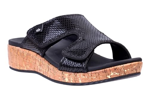 Spenco Women's Camille Wedge Sandal, Black, 8 Wide