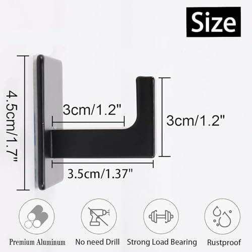 Vanloory Bathroom Towel Hooks, 2 Pack Self Adhesive Square Coat Hooks, Sturdy No Drilling Robe Hook, Heavy Duty Aluminum Clothes Hanger, Wall Hooks for Bathroom Bedroom Kitchen(Black, 2 in)