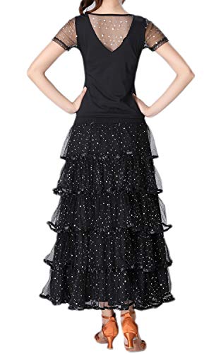 CISMARK Elegant Sequins Long Swing Ballroom Latin Dance Skirt for Girls(Black)