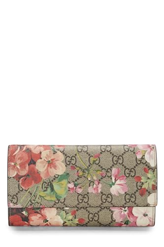 Gucci, Pre-Loved Pink GG Blooms Supreme Canvas Wallet, Burgundy