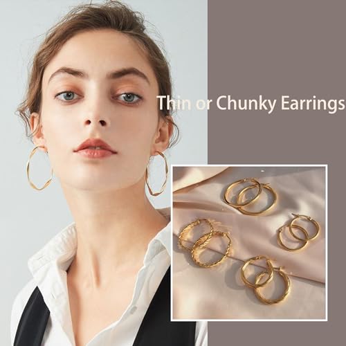 46 Pairs Gold Hoop Earrings Set for Women, Fashion Hypoallergenic Chunky Twisted Pearl Stud Earrings Multipack, Small Big Hoops Earring Packs Trendy for Christmas Birthday Party Jewelry Gift