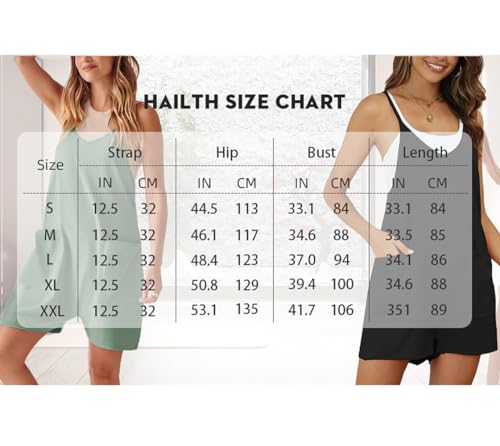HAILTH Women's Overall Shorts Rompers for Women Casual Summer Short Jumpsuits Sleeveless Loose Spaghetti Strap Baggy Overalls Jumpers High Elasticity and Loose Fitting