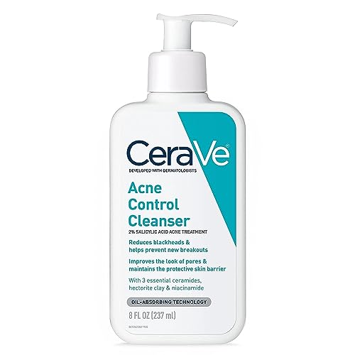 CeraVe Acne Treatment Face Wash | Salicylic Acid Cleanser with Purifying Clay, Niacinamide, and Ceramides | Pore Control and Blackhead Remover | 8 Ounce