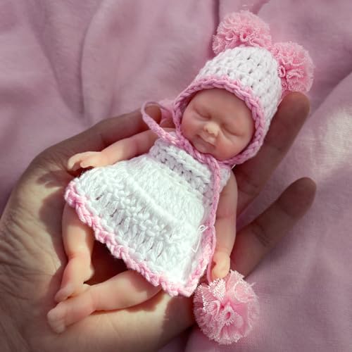 Mire & Mire 4.5 inch Miniature Sleeping Full Silicone Mini Baby Dolls with Feeding Accessory Lifelike Baby Doll Soft Realistic Baby Doll for Christmas New Year Gift…