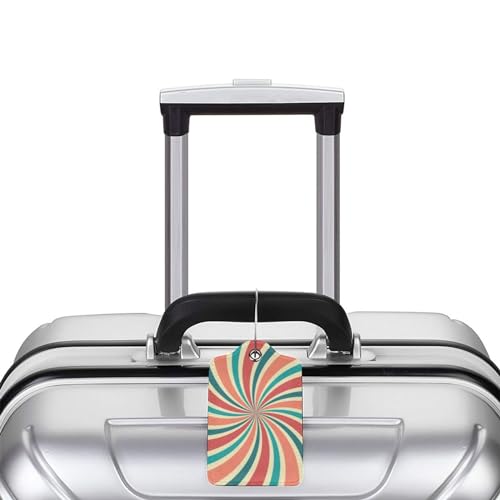 2 Pcs 70s Retro Groovy Wave Luggage Tags for Suitcase, Colored Spiral Gifts for Privacy Cover ID Label with Stainless Steel Loop and Address Card