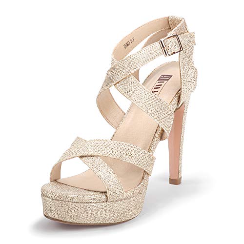 IDIFU Women's Nude Dress Platform High Heels Strappy Heeled Sandals Open Toe Ankle Strap Heels Wedding Bridal Homecoming Shoes