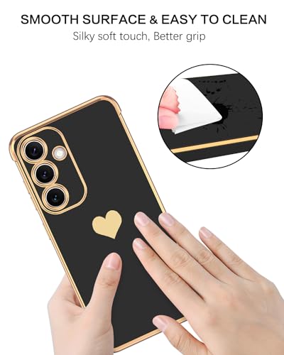 BENTOBEN for Samsung Galaxy S24 Case, Cute Heart Pattern Slim Fit Soft Flexible Shockproof TPU Bumper Non-Slip Lightweight Case Cover for Samsung Galaxy S24 6.2 inch, Black/Gold