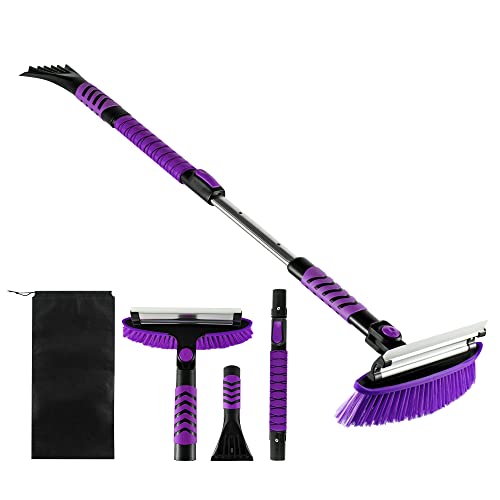 HEQIEBXK Snow Brush Car Ice Scraper - Extendable 42” Windshield Snow Broom with Foam Grip No Scratch for SUV, Truck