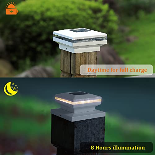 MAGGIFT 15 Lumen Post Lights for Outdoor, Fence Deck or Patio, Solar Powered Caps, Warm White High Brightness SMD LED Lighting, Lamp Fits 4x4, 5x5 or 6x6 Wooden Posts, 8 Pack