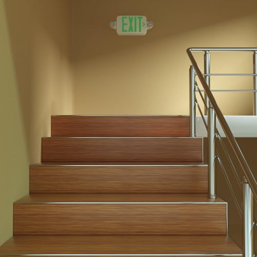 FREELICHT 6 Pack Green Exit Sign with Emergency Lights, Two LED Adjustable Head Emergency Light with Battery, Exit Sign for Business