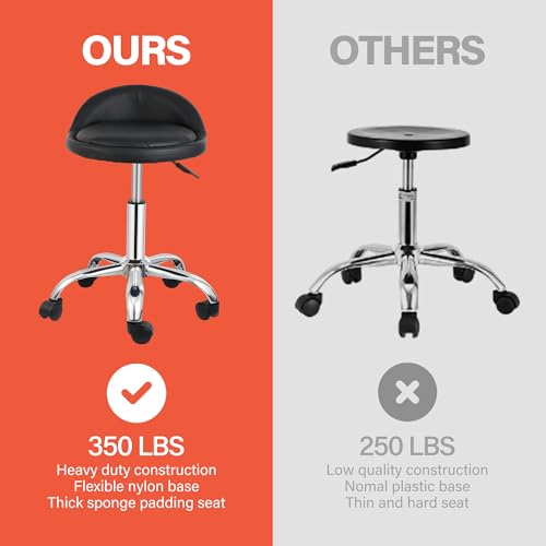 Nova Microdermabrasion Rolling Stool Swivel Salon Stool Chair Adjustable Drafting Tattoo Office Massage Medical Facial Spa with PU Cushion Backrest (Black)