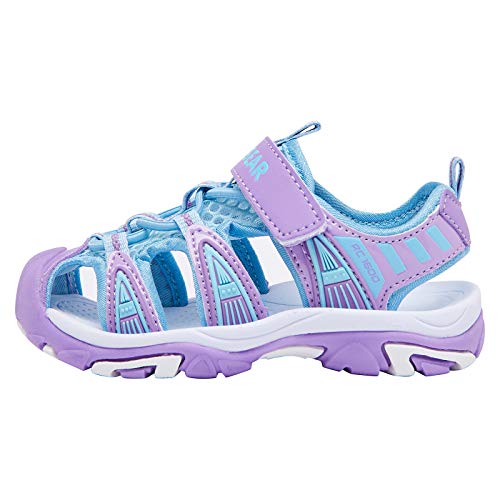 BODATU Girls Summer Outdoor Beach Sports Closed-Toe Sandals Blue/Purple, 12 Little Kid