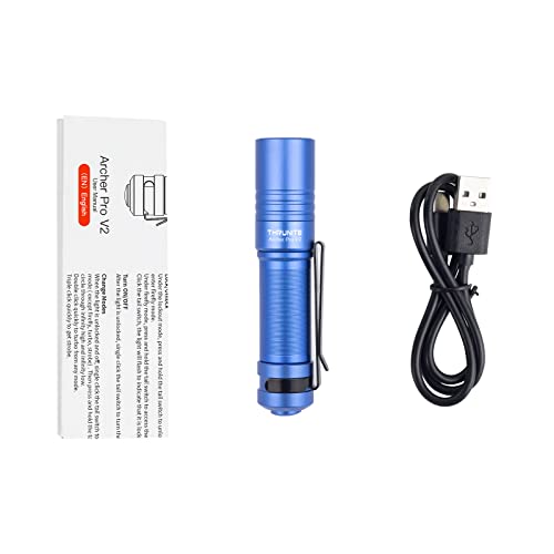 ThruNite Archer Pro V2 EDC Flashlight - 950 Lumens, USB-C Rechargeable, Tail Switch LED Penlight for Camping, Outdoor & Emergency - Cool White (Blue)
