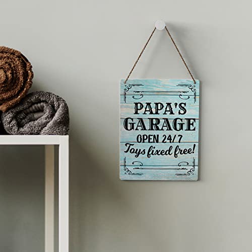 SENJIAN Rustic Grandad's Garage Wood Decor Sign, Grandad's Workshop Printed Wood Sign Wall Art, Hanging Door Sign, Father's Day Decorative Wood Sign Home Workshop Garage Decor 8" x 10"