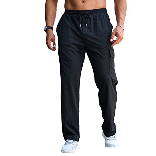 CTU Mens Fashion Baggy Sweatpants Lightweight Workout Cargo Sweatpants Athletic Pants Open Bottom Joggers with Pockets