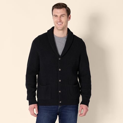 Amazon Essentials Men's Long-Sleeve Soft Touch Shawl Collar Cardigan, Black, X-Small