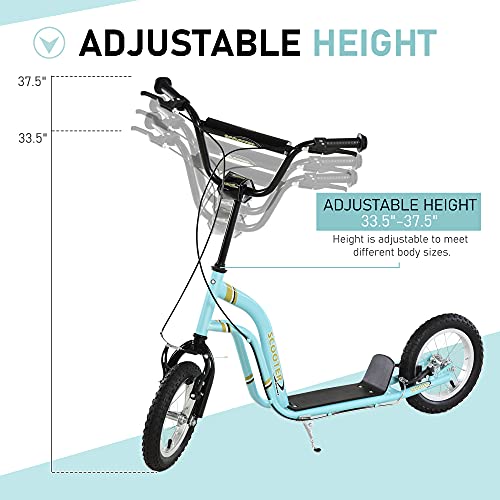Aosom Youth Scooter Front and Rear Caliper Dual Brakes 12-Inch Inflatable Front Wheel Ride On Toy for Age 5+, Beige