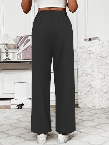 PINSPARK Sweatpants Women Drawstring High Waist Track Pants Baggy Straight Leg Joggers Sweatpants with Pockets Black S