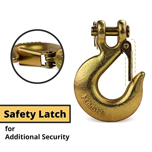 DC Cargo G70 Clevis Slip Hook with Safety Latch (Pack of 10) – 3/8 Inch Grade 70 Clevis Hooks – Heavy Duty for Trailer Truck Transport - 6,600 Lbs