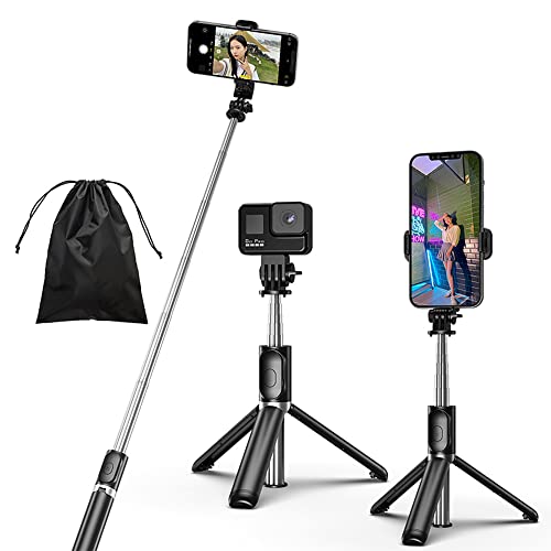 KOMI Selfie Stick Tripod,Stable Tripod Stand with Detachable Wireless Remote,Compatible with iPhone 15 Pro Max/15 Plus/14/13,GoPro, Samsung,LG,Google Smartphones(Black)