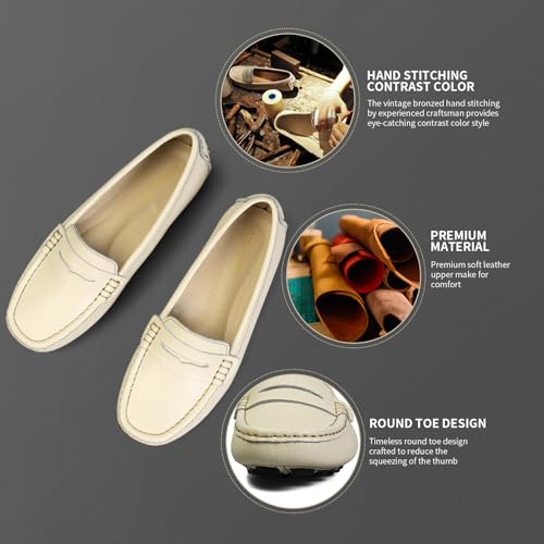 Artisure Women's Classic Handsewn Brown Genuine Leather Penny Loafers Driving Moccasins Casual Boat Shoes Slip On Fashion Office Comfort Flats 6.5 M US SKS-1221ZON065