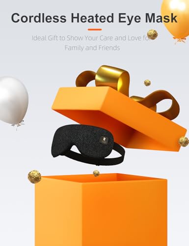 Heated Eye Mask, Cordless Heat Eye Compress for Dry Eye Stye Relax Eye Strain, Electric Warm Eye Mask for Airplane Sleeping for Women, Blackout Eye Mask for Travel, Idea for Woman/Man (Black)