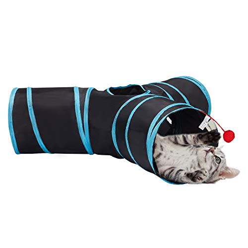 Tempcore Pet Cat Tunnel Tube Cat Toys 3 Way Collapsible, Cat Tunnels for Indoor Cats，Kitty Tunnel Bored Cat Pet Toys Peek Hole Toy Ball Cat, Puppy, Kitty, Kitten, Rabbit Black