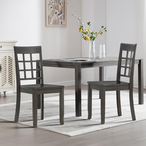 COLAMY Wooden Dining Chairs Set of 6, Ladder High Back Kitchen Side Chair, Farmhouse Armless Dining Room Chairs with Adjustable Foot Pegs, Cherry