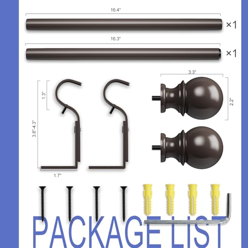 Curtain Rods for Windows 16 to 28, 1 Inch Curtain Rod Set, Heavy Duty Drapery Rods with Adjustable Curtain Rods, Outdoor Curtain Rod with Ball Finials, Room Divider Curtain Rod, 16"-28",Antique Bronze