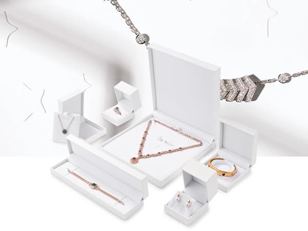 Papten 3 In 1 Jewelry Gift Boxes Jewelry Set Box Necklace Box Necklace Gift Box Jewelry Box Necklace Earring Ring Bracelet Box Gift Boxes For Presents Necklace Boxes For Jewelry Gift (White)