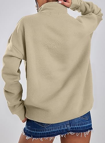 BLENCOT Women's Half Zip Contrast Stitch Sweatshirts Long Sleeve Fleece Striped Drop Shoulder Pullover Workout Tops Apricot M